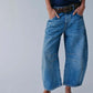 Wide leg jeans with pockets for women, buttoned high-waist denim, 95% cotton, 5% polyester, no stretch, casual wear, machine washable.