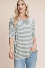 BOMBOM Striped Round Neck T-Shirt at Bella Road