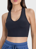 Millennia Scoop Neck Wide Strap Active Tank in black, featuring a ribbed texture and comfortable scoop neck for active wear.