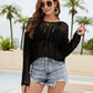 BELLA ROAD Fringe Trim Openwork Long Sleeve Cover-Up at Bella Road