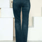 Judy Blue full size button fly hem destroy straight jeans back view showcasing trendy and distressed denim design.