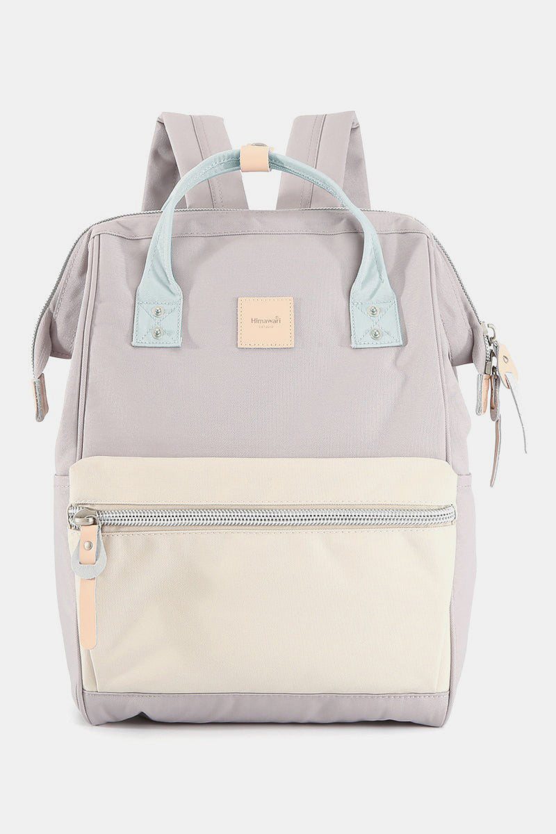 Himawari water-resistant canvas backpack with side pockets in light gray and cream, ideal for travel and outdoor adventures.