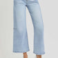 High rise seamed detail wide leg crop jeans with chic silhouette, perfect for versatile outfits with heels or flats.