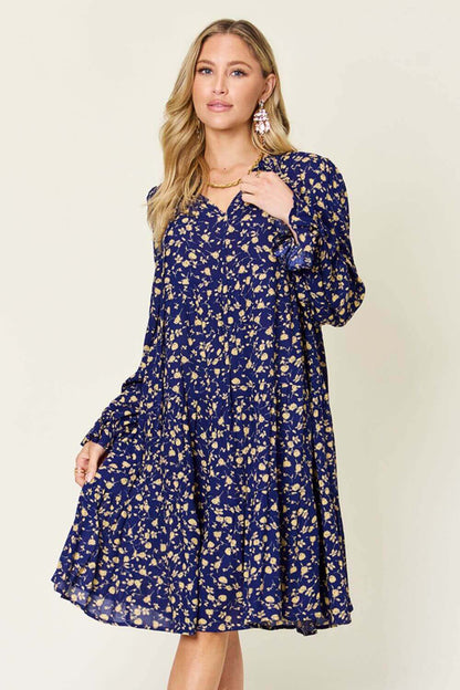 DOUBLE TAKE Full Size Printed Ruffle Hem Long Sleeve Dress at Bella Road