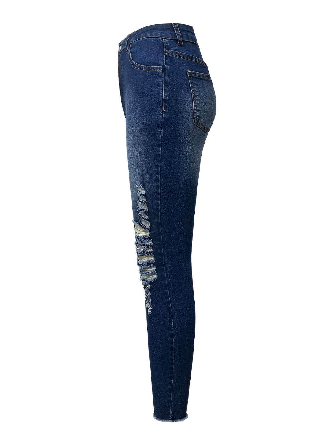 Side view of Bella Road Denim Distressed Skinny Jeans showcasing ripped details and functional pockets. Perfect for trendy outfits!