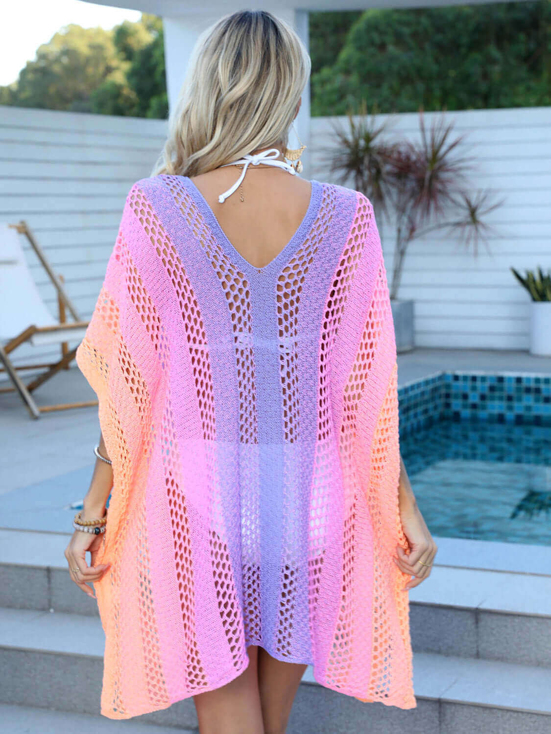 BELLA ROAD Openwork Contrast V-Neck Cover-Up at Bella Road