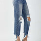 High Waist Distressed Frayed Hem Cropped Risen Jeans with Edgy Rips