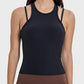 Millennia Cutout Round Neck Racerback Active Tank in black, showcasing a sleek design and comfortable fit for workouts.