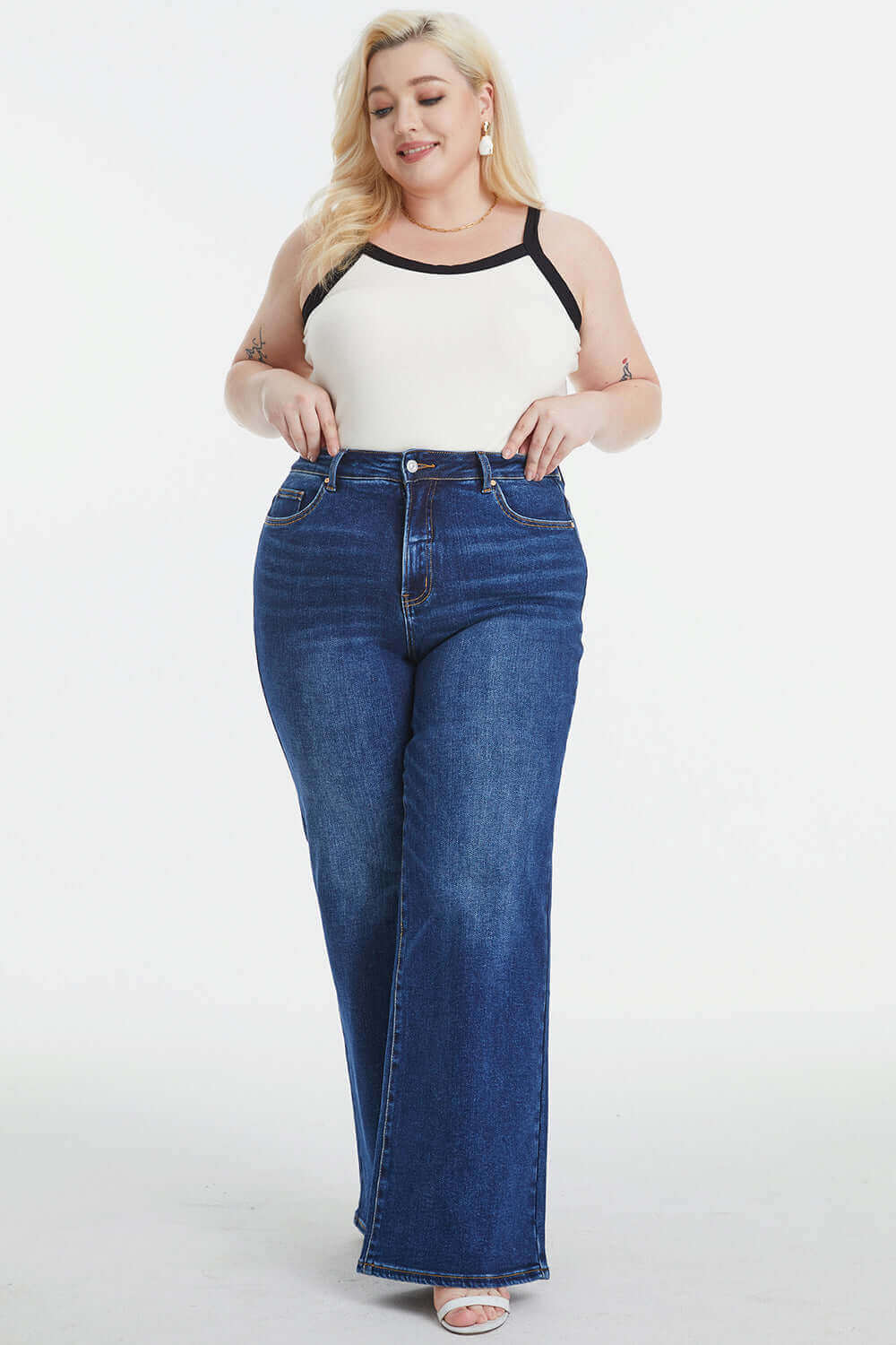 BAYEAS Full Size High Waist Cat's Whisker Wide Leg Jeans at Bella Road