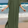 Slit V-Neck Half Sleeve Cover-Up - Moss