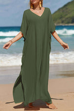 BELLA ROAD Slit V-Neck Half Sleeve Cover-Up at Bella Road