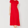 Pleated Cap Sleeve A-Line Dress - Red