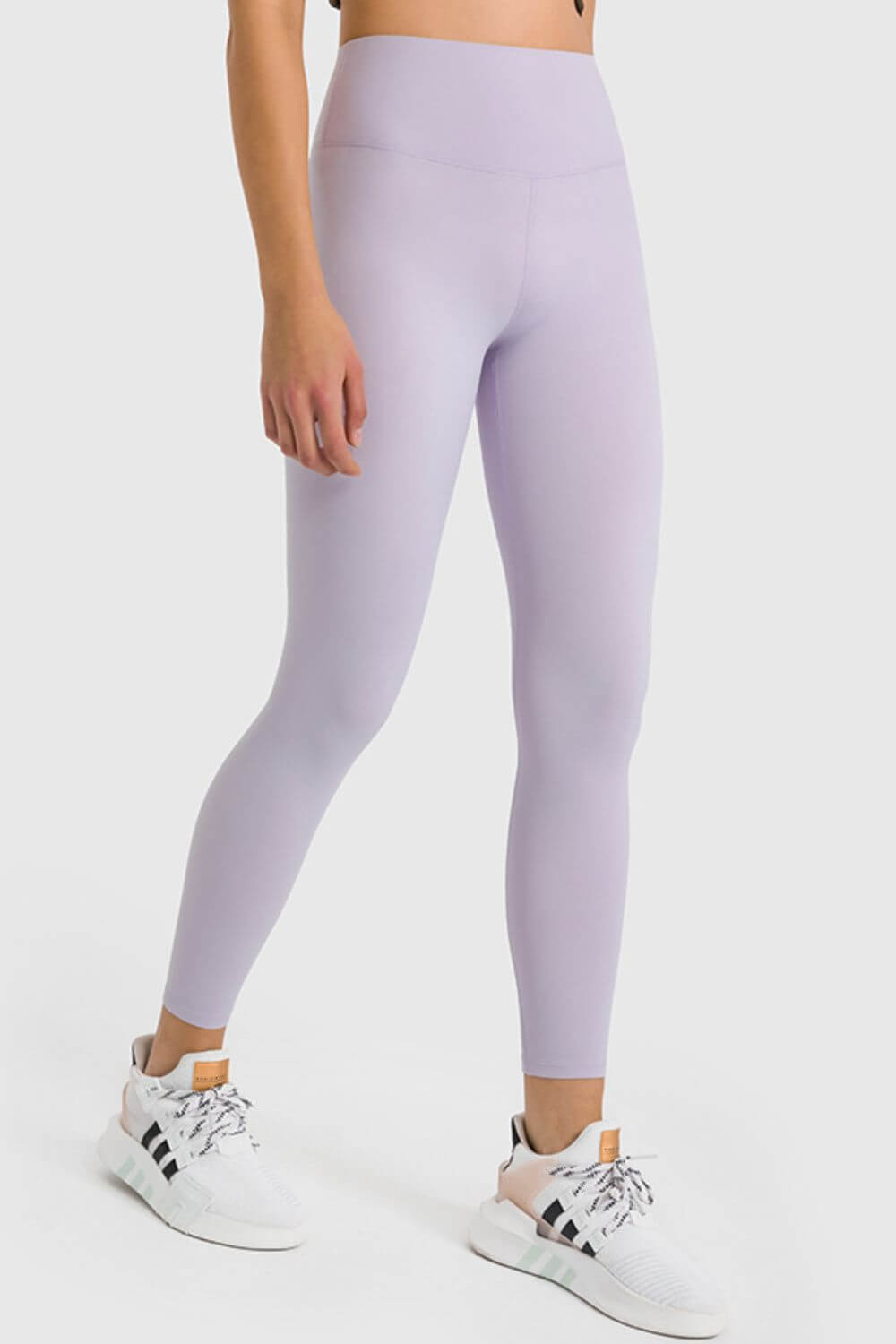 Millennia High Waist Ankle-Length Yoga Leggings in light lavender, perfect for yoga and stylish workouts.