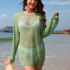 Backless Boat Neck Long Sleeve Cover Up - Mid Green