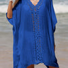 Cutout V-Neck Three-Quarter Sleeve Cover Up - Royal Blue