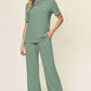 DOUBLE TAKE Full Size Round Neck Short Sleeve T-Shirt and Wide Leg Pants Set at Bella Road