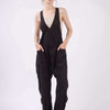 Plunge Sleeveless Jumpsuit with Pockets - BLACK