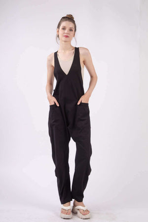 VERY J Plunge Sleeveless Jumpsuit with Pockets at Bella Road