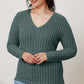 Ribbed V-Neck Long Sleeve T-Shirt