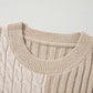 Bella Road cable-knit color block round neck sweater in tan, featuring a stylish design and cozy fabric ideal for cool weather.