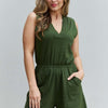 Forever Yours V-Neck Sleeveless Romper in Army Green - Army Green