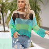 Color Block Openwork Boat Neck Cover Up - Mid Green