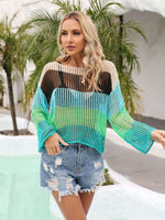 BELLA ROAD Color Block Openwork Boat Neck Cover Up at Bella Road