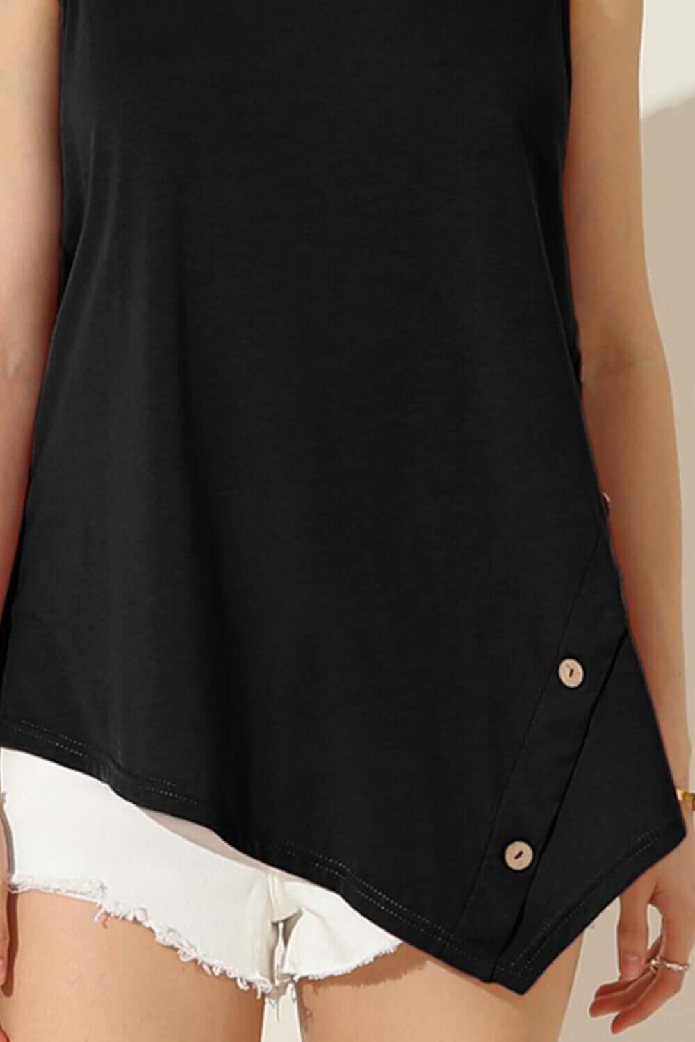 NINEXIS Round Neck Button Side Tank at Bella Road