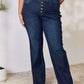 Woman wearing Judy Blue Button-Fly Straight Jeans with high waist and slightly stretchy fabric for all-day comfort and style.