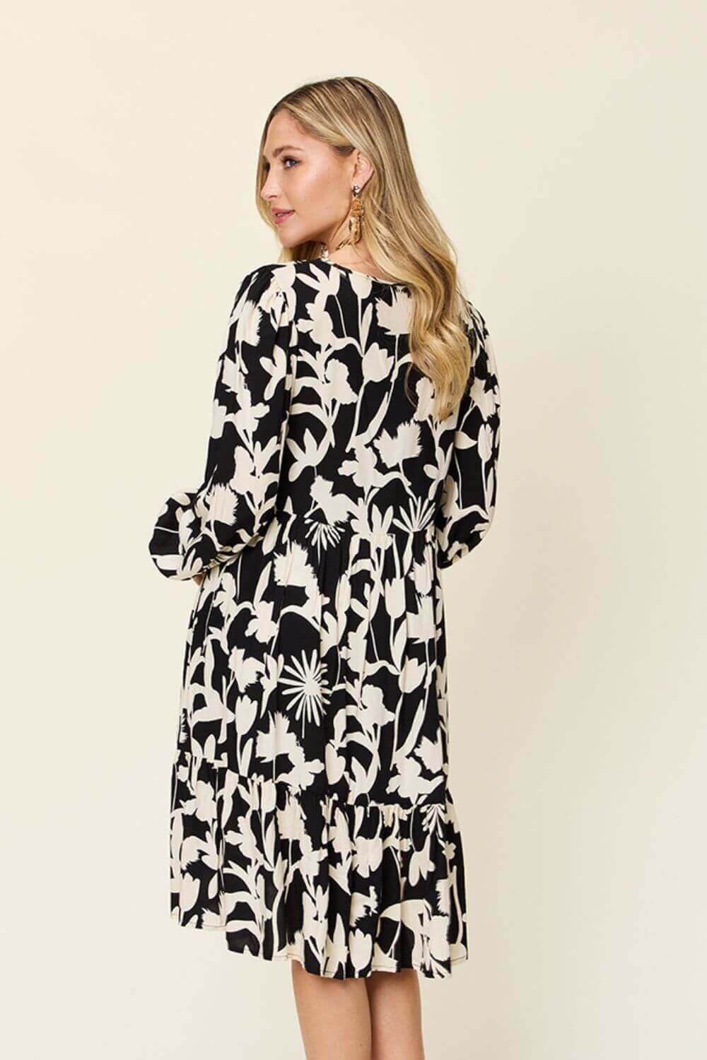 DOUBLE TAKE Full Size Printed Ruffle Hem Long Sleeve Dress at Bella Road