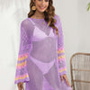 Openwork Contrast Long Sleeve Cover-Up - Heliotrope Purple