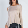 Cold Shoulder Long Sleeve Knit Top - Beige