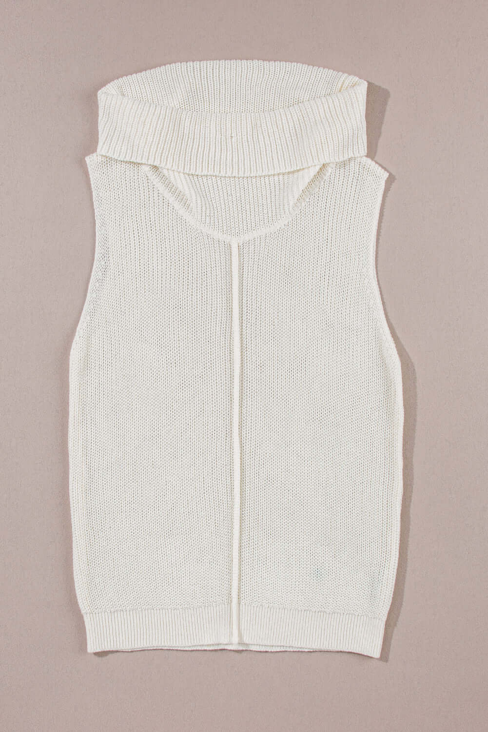 Bella Road Central Seam Sleeveless Sweater Vest in white with turtleneck, perfect for layering or standalone wear.