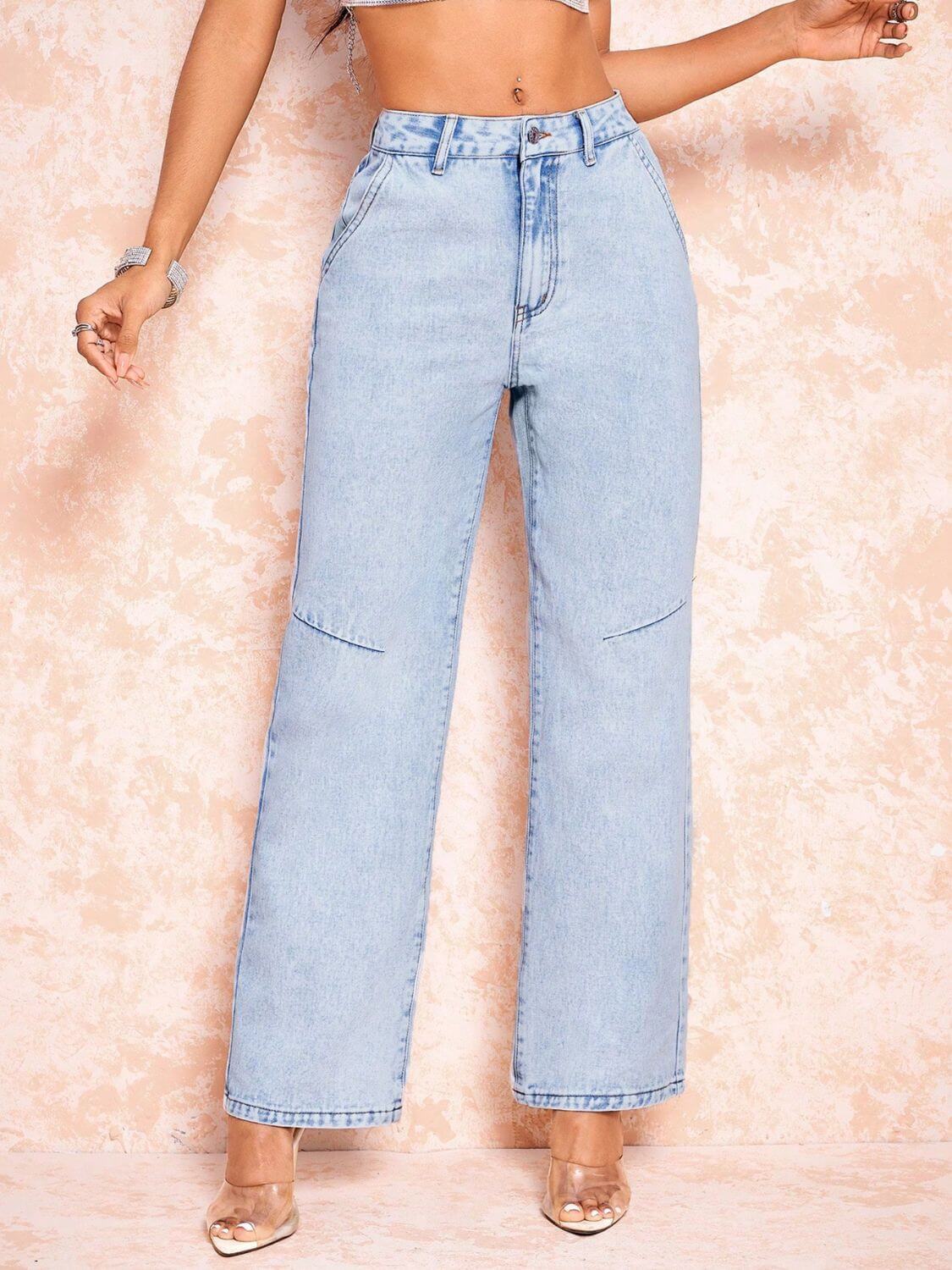 Bella Road straight leg jeans with pockets, showcasing trendy style and comfort for any adventure. Slight stretch denim.