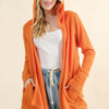 And The Why Full Size Thermal Hooded Open Front Cardigan with Pockets - Dusty Coral