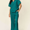 Texture Half Zip Short Sleeve Top and Pants Set | Full Size - Teal