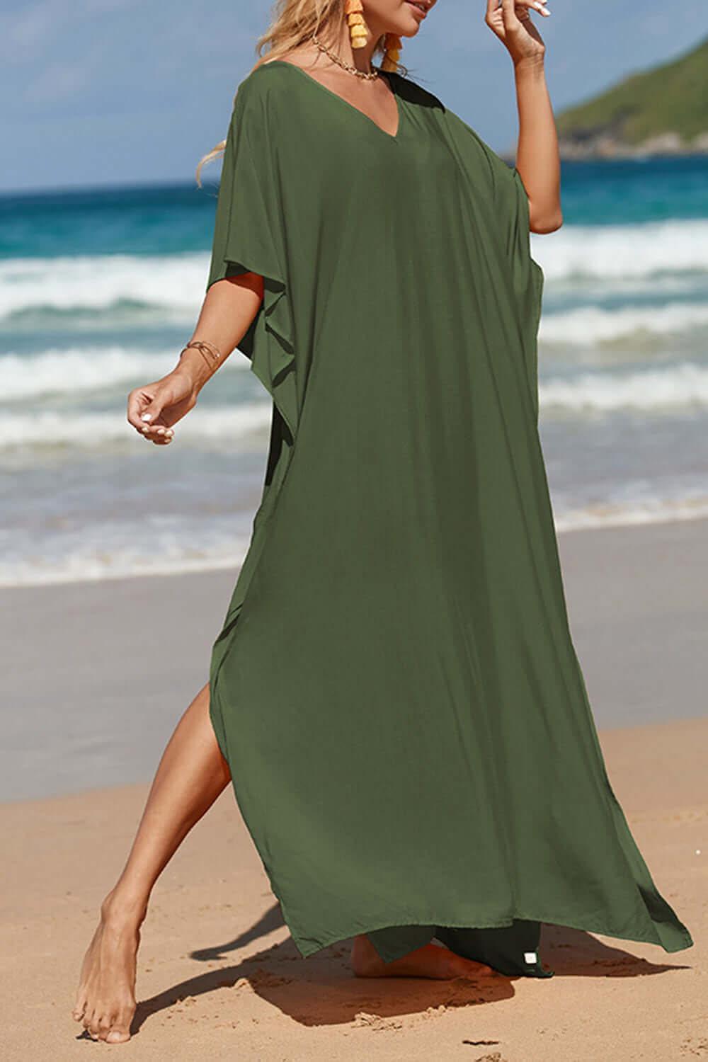 BELLA ROAD Slit V-Neck Half Sleeve Cover-Up at Bella Road