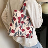 Printed Canvas Handbag with Zipper - Rust