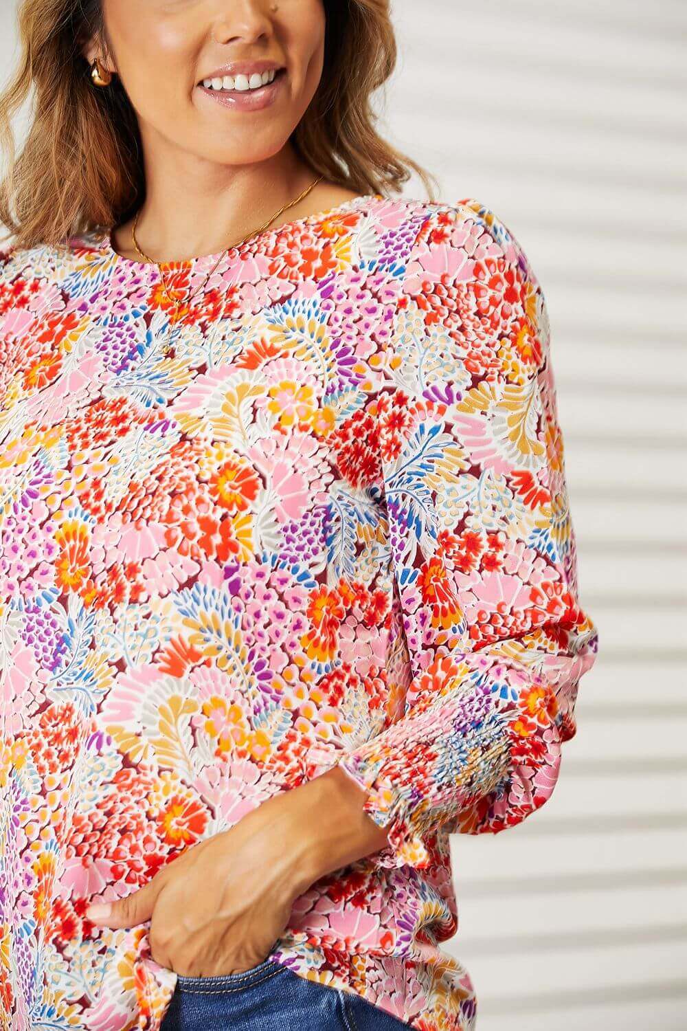 DOUBLE TAKE Floral Print Long Puff Sleeve Blouse at Bella Road