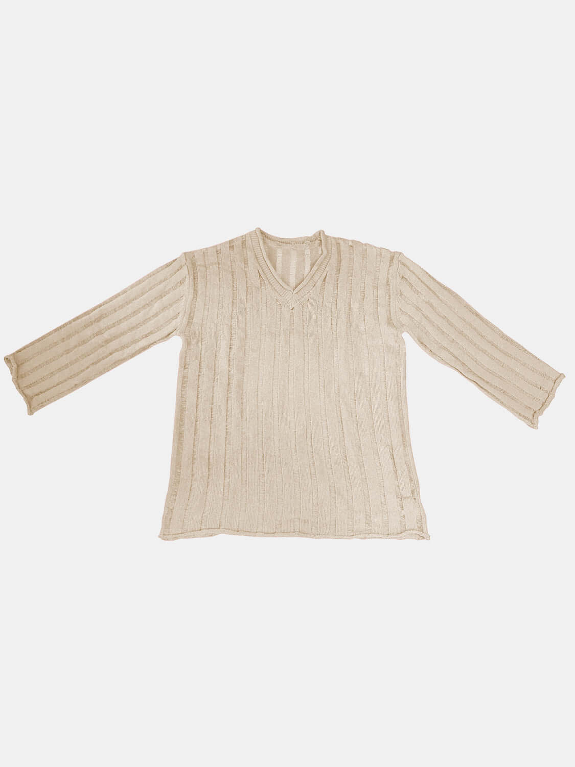 Stylish tan Bella Road V-Neck Long Sleeve Sweater made from 100% acrylic, perfect for a cozy fall look.