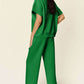 DOUBLE TAKE Full Size Texture Half Zip Short Sleeve Top and Pants Set at Bella Road