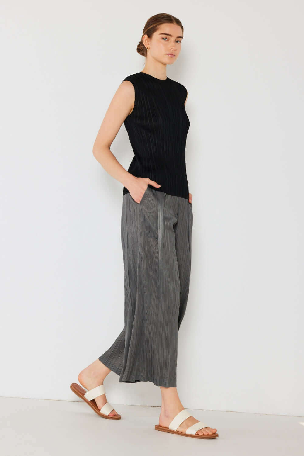 MARINA WEST SWIM Pleated Wide-Leg Pants with Side Pleat Detail at Bella Road