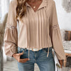 Perfee Frill Tie Neck Long Sleeve Blouse - Tan