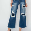 RISEN High Rise Patch Detailed Wide Leg Crop Jeans | Petite - Medium