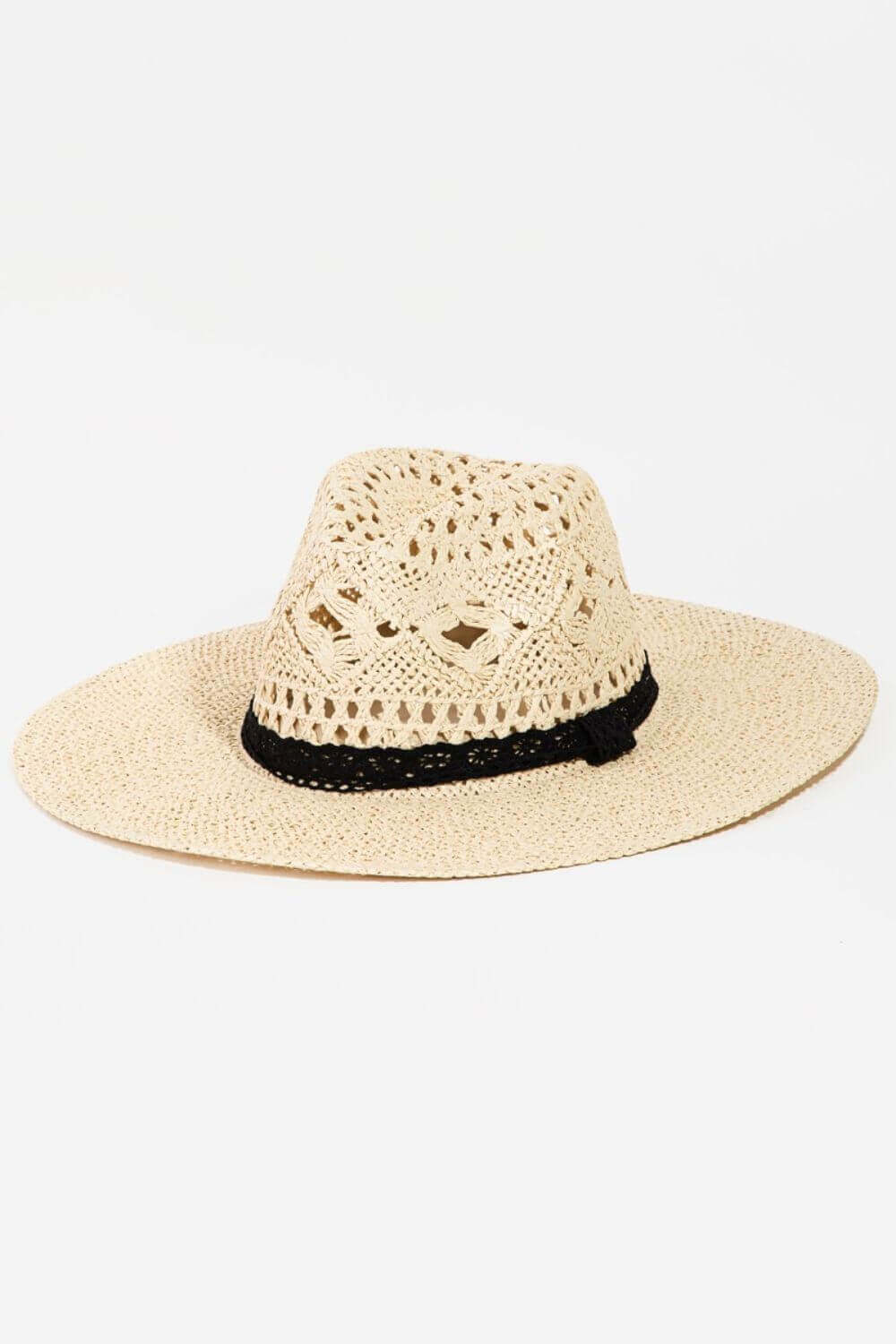 FAME Openwork Lace Detail Wide Brim Hat at Bella Road