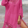 Cutout Fringe Scoop Neck Cover-Up - Hot Pink