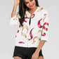 Printed Zip-Up Three-Quarter Sleeve Bomber Jacket