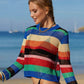 BELLA ROAD Rainbow Stripe Openwork Long Sleeve Cover-Up at Bella Road