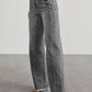 Bella Road Raw Hem Wide Leg Jeans with Pockets in gray, featuring no stretch and a blend of 65% cotton and 35% polyester.