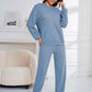 Bella Road light blue hoodie and pants set with dropped shoulder, perfect for lounging or errands—stylish, comfy, slightly stretchy.